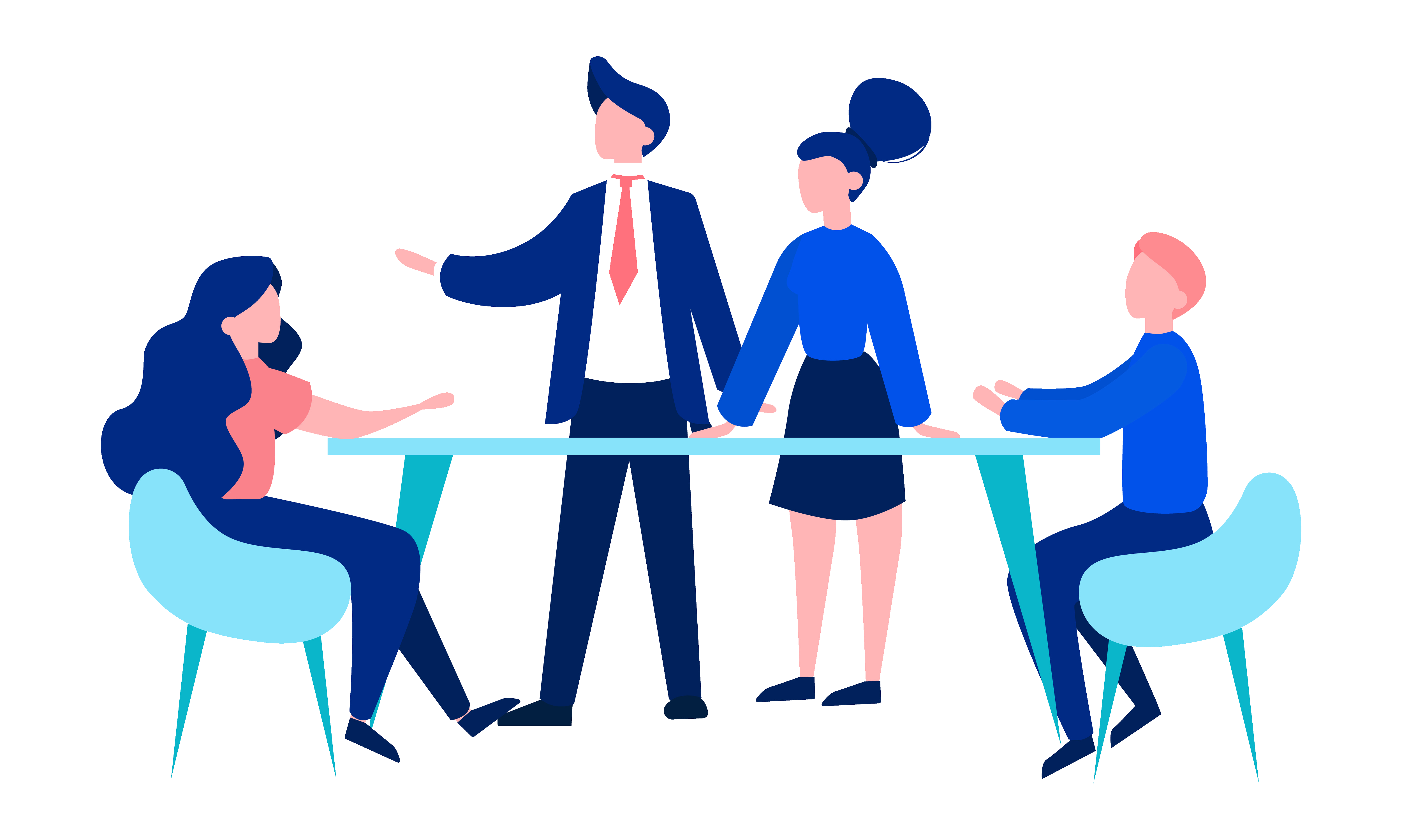 Illustration of two men and two women talking